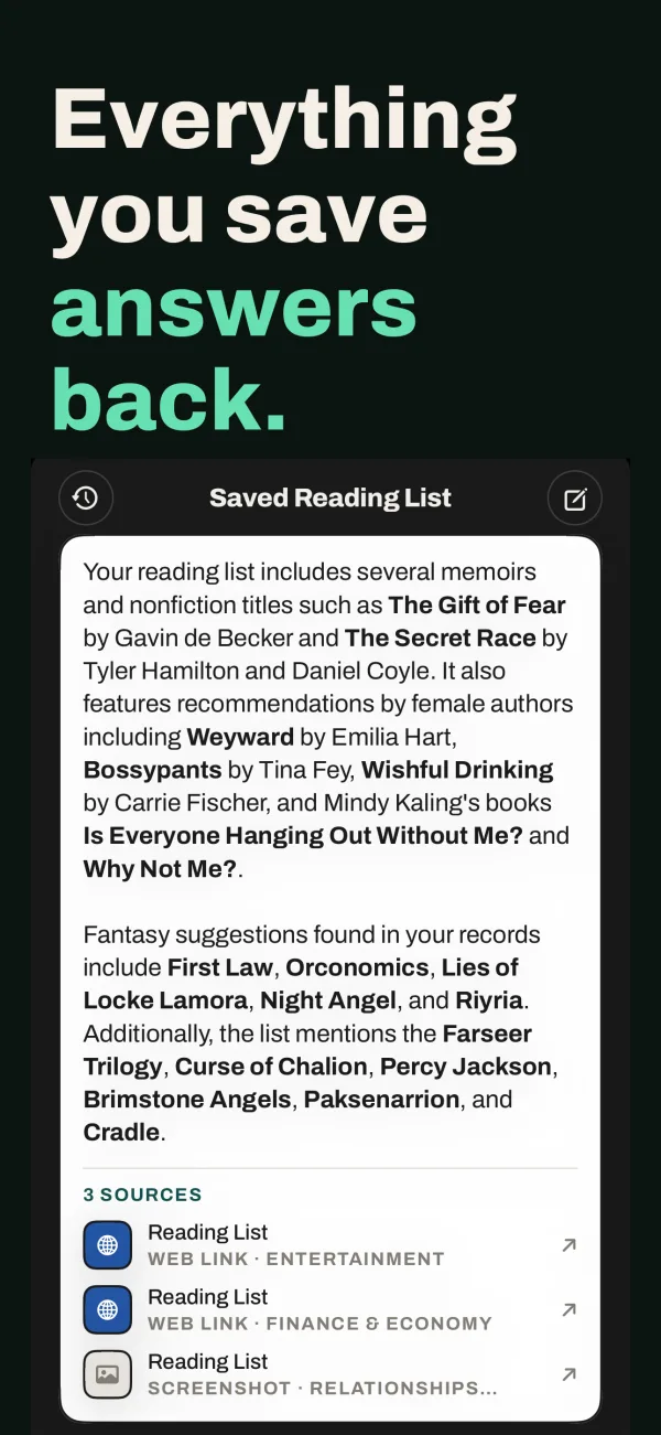 Asking Siftlee a question and getting an answer with the saved items cited as sources