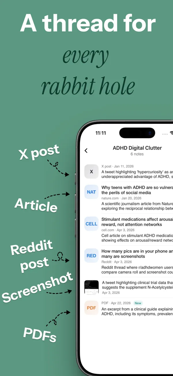 A Siftlee Thread for every rabbit hole: X posts, articles, Reddit posts, screenshots, and PDFs together