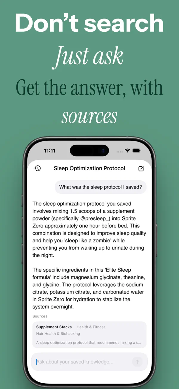 Don't search, just ask — Siftlee answers questions about your saved content with sources